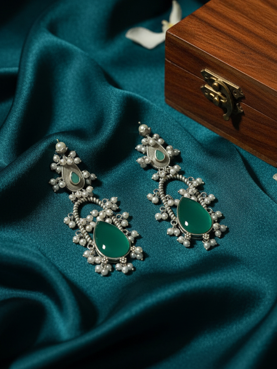 Neerangna Earrings | Handcrafted Oxidized Silver Design