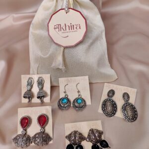 Valentine’s Day earrings potli gift pack with oxidized silver jewelry in premium pouch